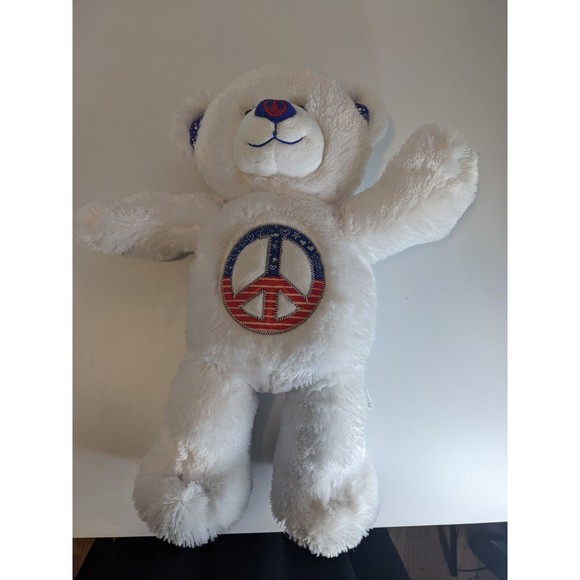 Build A Bear Peace Bear 16" Retired W/Red White Blue Peace Sign Stuffed Animal - Picture 2 of 11